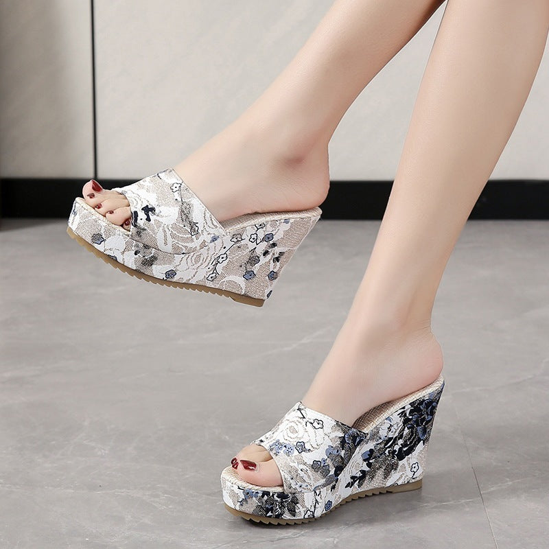 Damen Wedge-Pantoletten mit floralem Design und komfortablem Fußbett EB