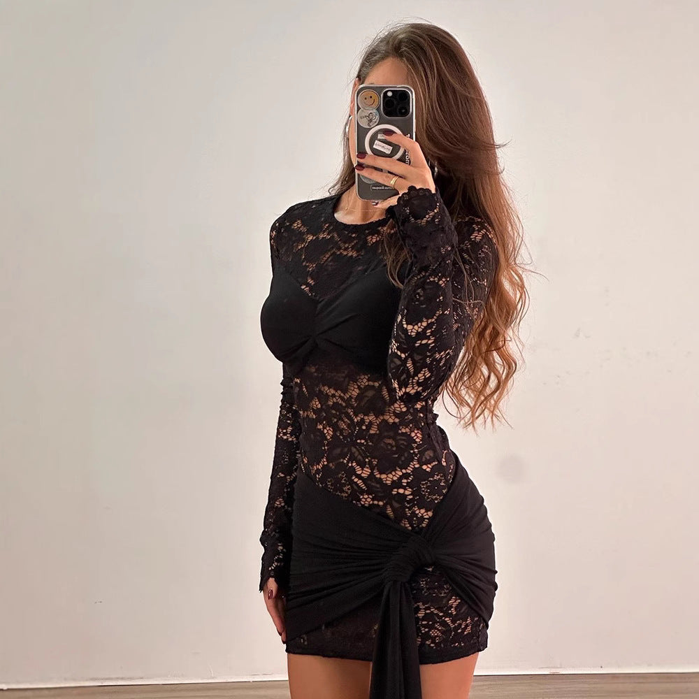 Damen Sexy Spitzen-Dress mit Wickel-Detail EB