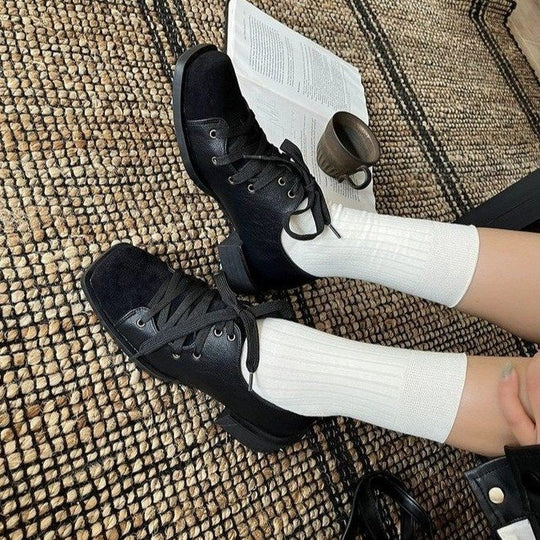 Damen elegante Schnürschuhe mit leichtem Blockabsatz und hochwertiger Lederverarbeitung EB