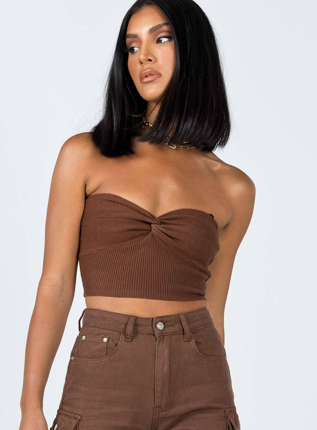Damen Bustier-Top mit dekorativem Knoten und geripptem Design EB