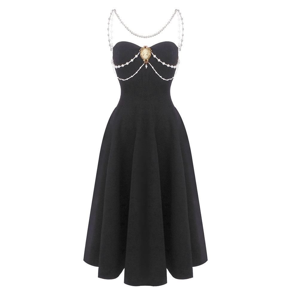 Damen Elegantes Vintage-Kleid mit Perlenverzierung EB