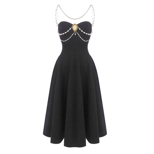 Damen Elegantes Vintage-Kleid mit Perlenverzierung EB