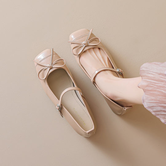 Damen Ballerinas mit eleganter Schleife und komfortablem Riemen EB