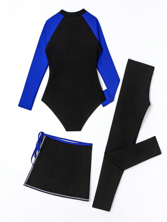 Damen Sportlicher UV-Schutz-Schwimmanzug mit langem Arm und Rock EB