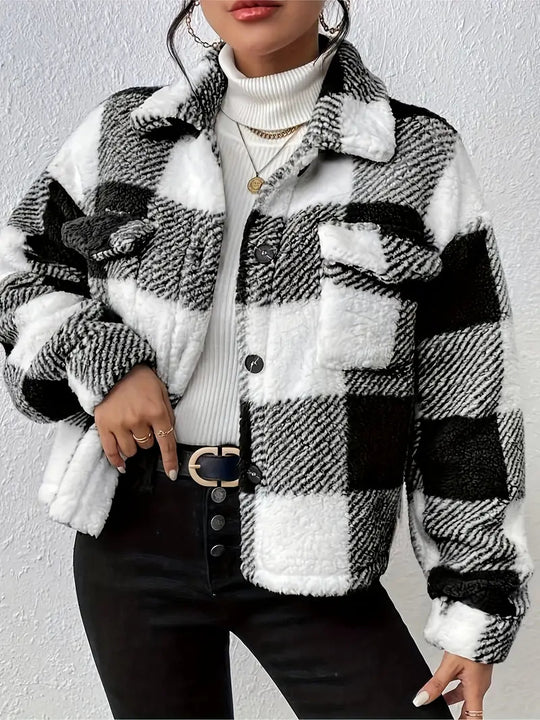 Damen Kuschelige Karojacke EB
