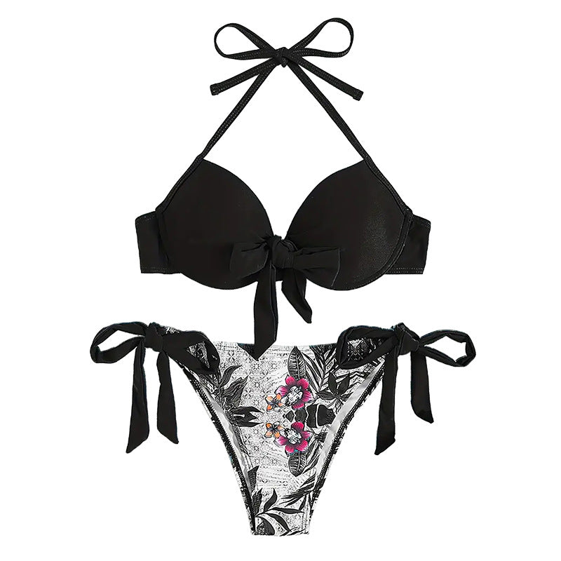 Damen Bikini mit knotenförmigem Oberteil und floralem Unterteil EB