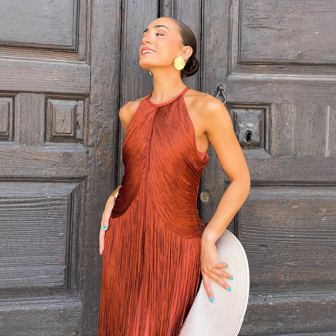 Damen Fransen Maxikleid mit elegantem Schnitt und fließendem Design EB