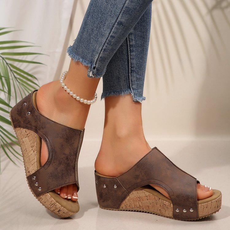 Damen Plateau-Pantoletten mit modischem Cut-Out-Design und rutschfester Korksohle EB