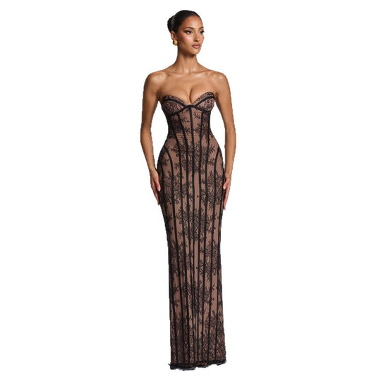 Damen Elegantes Spitzenkleid im figurbetonten Design EB
