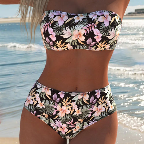Damen Bikini-Set mit elegantem Bandeau-Oberteil und hohem Taillenschnitt EB