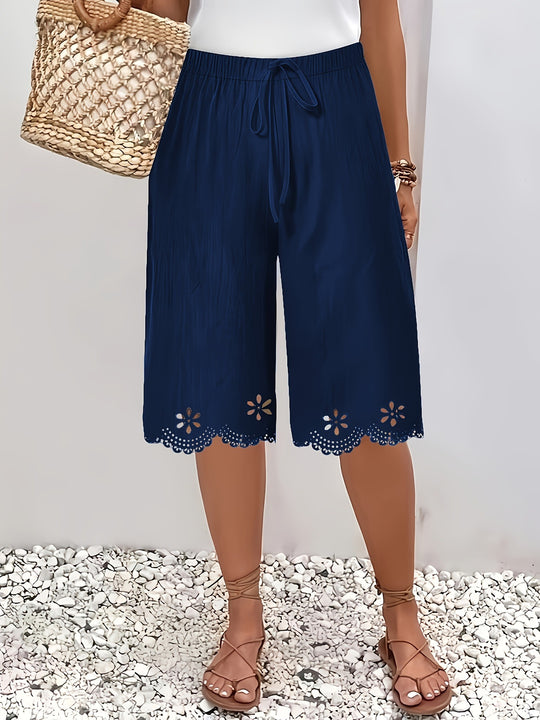 Damen Weite Culotte mit elegantem Lochmuster und elastischem Bund EB