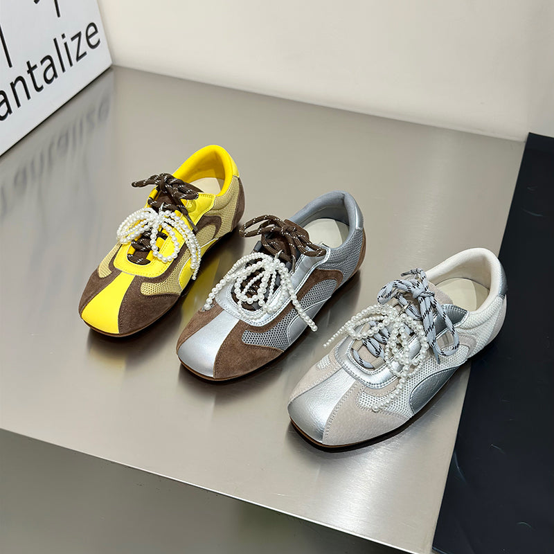Damen modische Sneaker mit kunstvollen Perlen-Akzenten und atmungsaktiver Mesh-Oberfläche EB