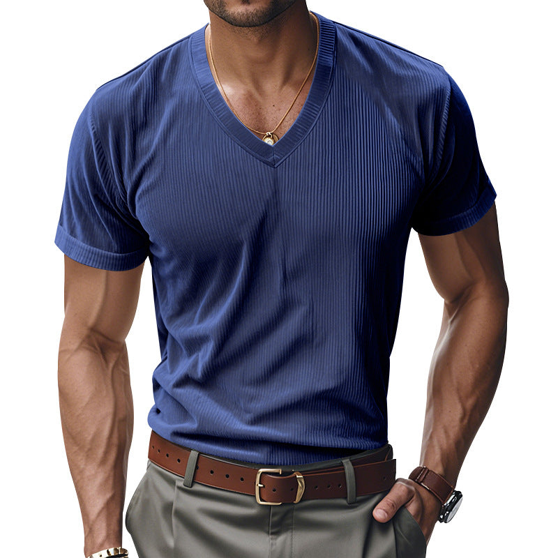 Herren modernes V-Ausschnitt T-Shirt mit strukturierter Oberfläche EB