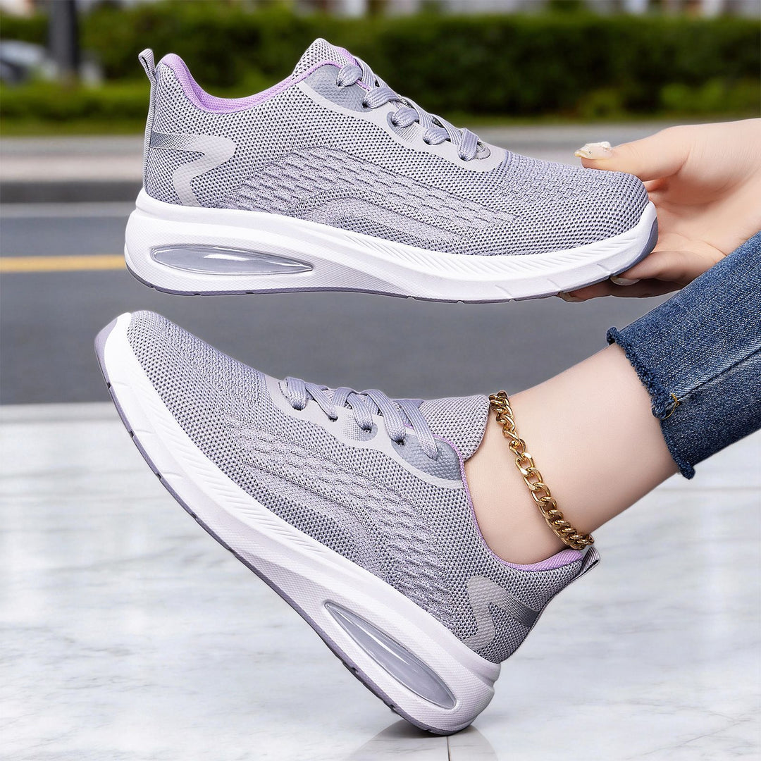 Damen nan leichte Strick-Fitness-Sneaker mit sichtbarem Luftdämpfer und reaktiver EVA-Plateau-Sohle EB