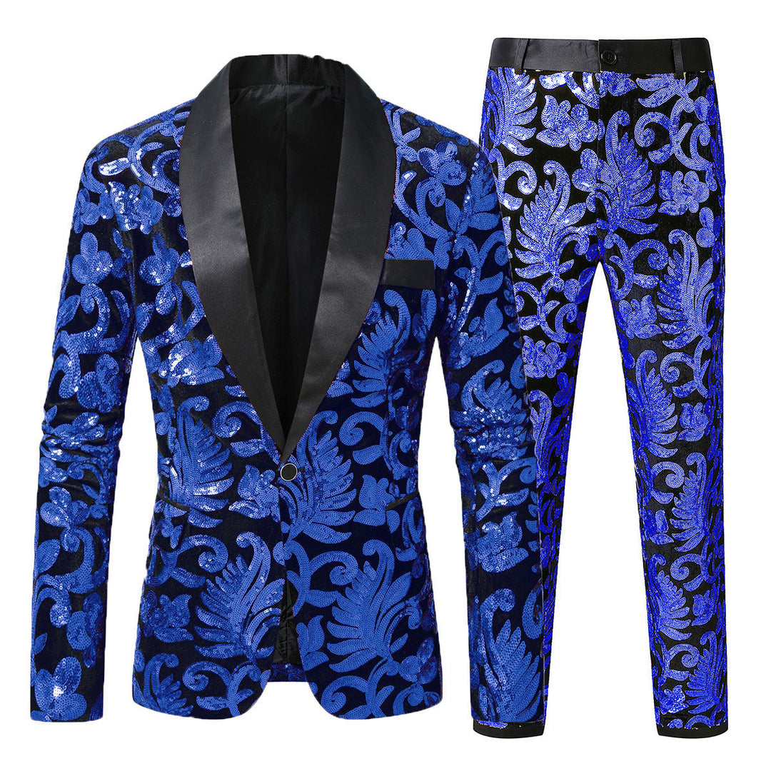 Herren glitzernder Smokinganzug mit floralen Paillettenmustern EB