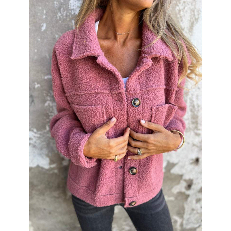 Damen kuschelige Teddyjacke mit praktischen Taschen EB