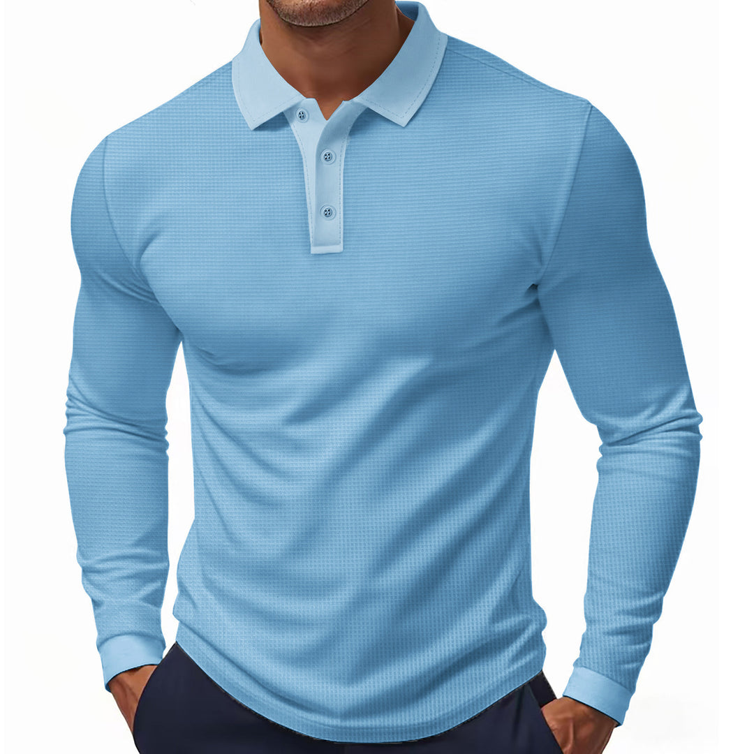 Herren Langarm-Polohemd im strukturierten Design mit modernem Schnitt EB