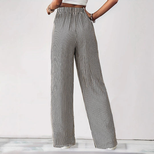 Damen Weit geschnittene Streifenhose mit elastischem Bund und Taschen EB