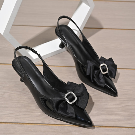 Damen elegante Slingback-Pumps mit glamourösen Schleifen und funkelnden Akzenten EB