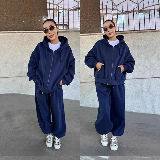 Damen nan übergroße Kapuzenjacke mit Reißverschluss und weite Jogginghose Lounge Set EB