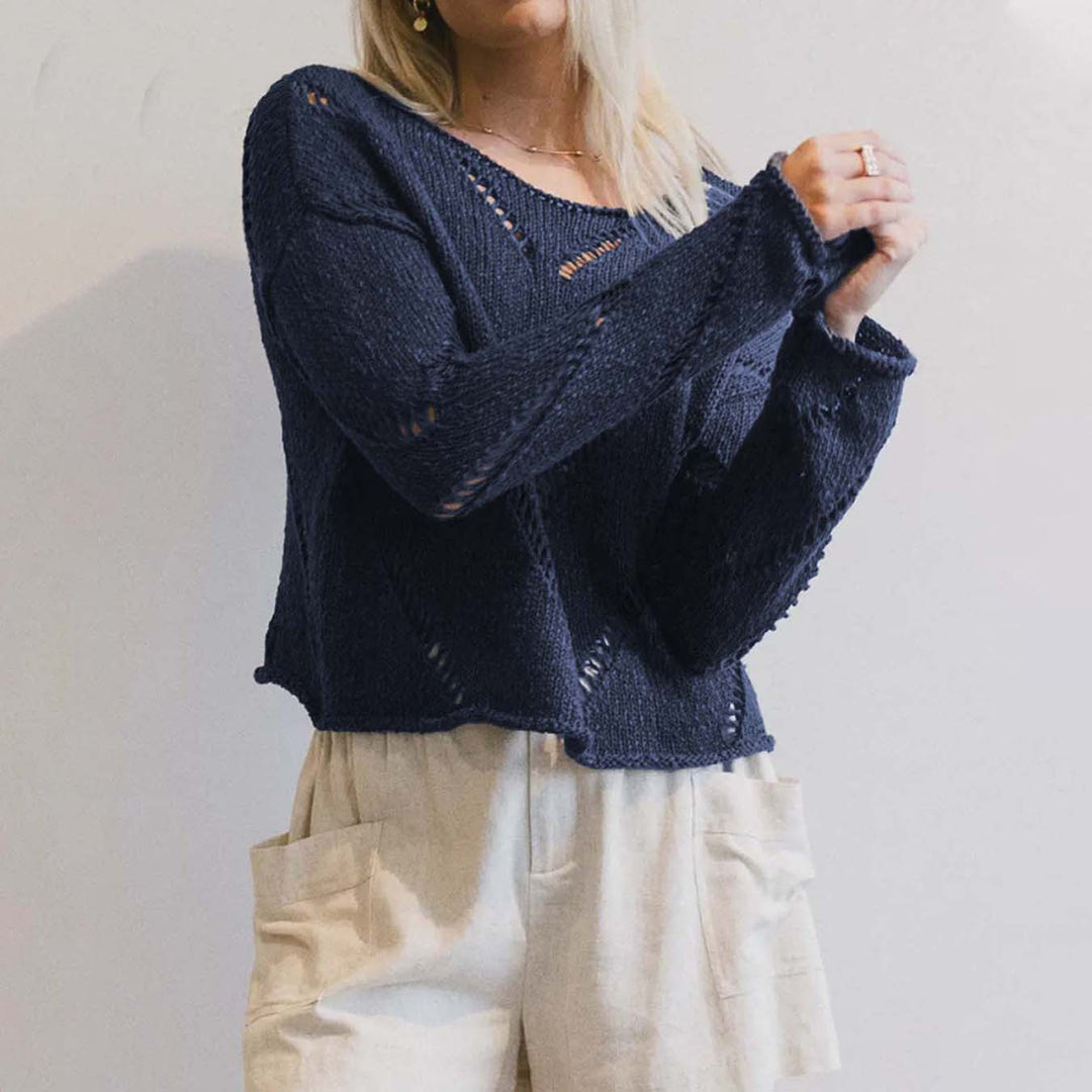 Damen lässiger Strickpullover mit luftiger Maschenstruktur EB