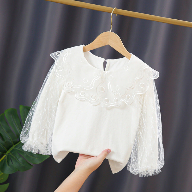 Mädchen elegante Bluse mit transparenten Tüllärmeln EB