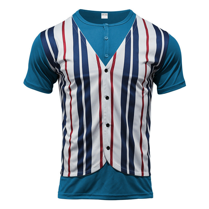 Herren Kurzarm Hemd im Sport-Streifenlook mit Knopfleiste EB