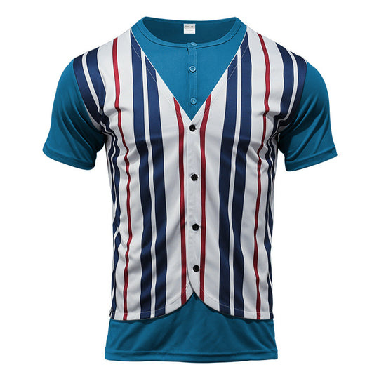 Herren Kurzarm Hemd im Sport-Streifenlook mit Knopfleiste EB