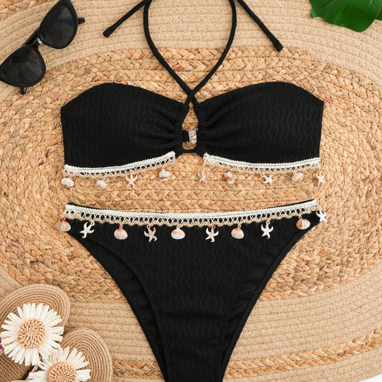 Damen Bikini-Set mit elegantem Bund und detailreichen Muscheldekoren EB