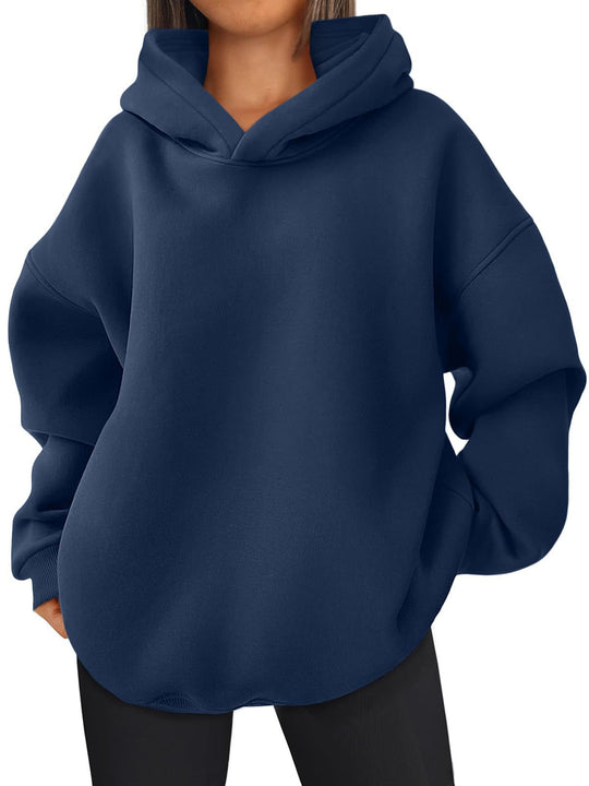 Damen nan kastiger Kapuzenpullover mit doppellagiger Kapuze, überschnittener Schulter und längerem Rückenteil EB