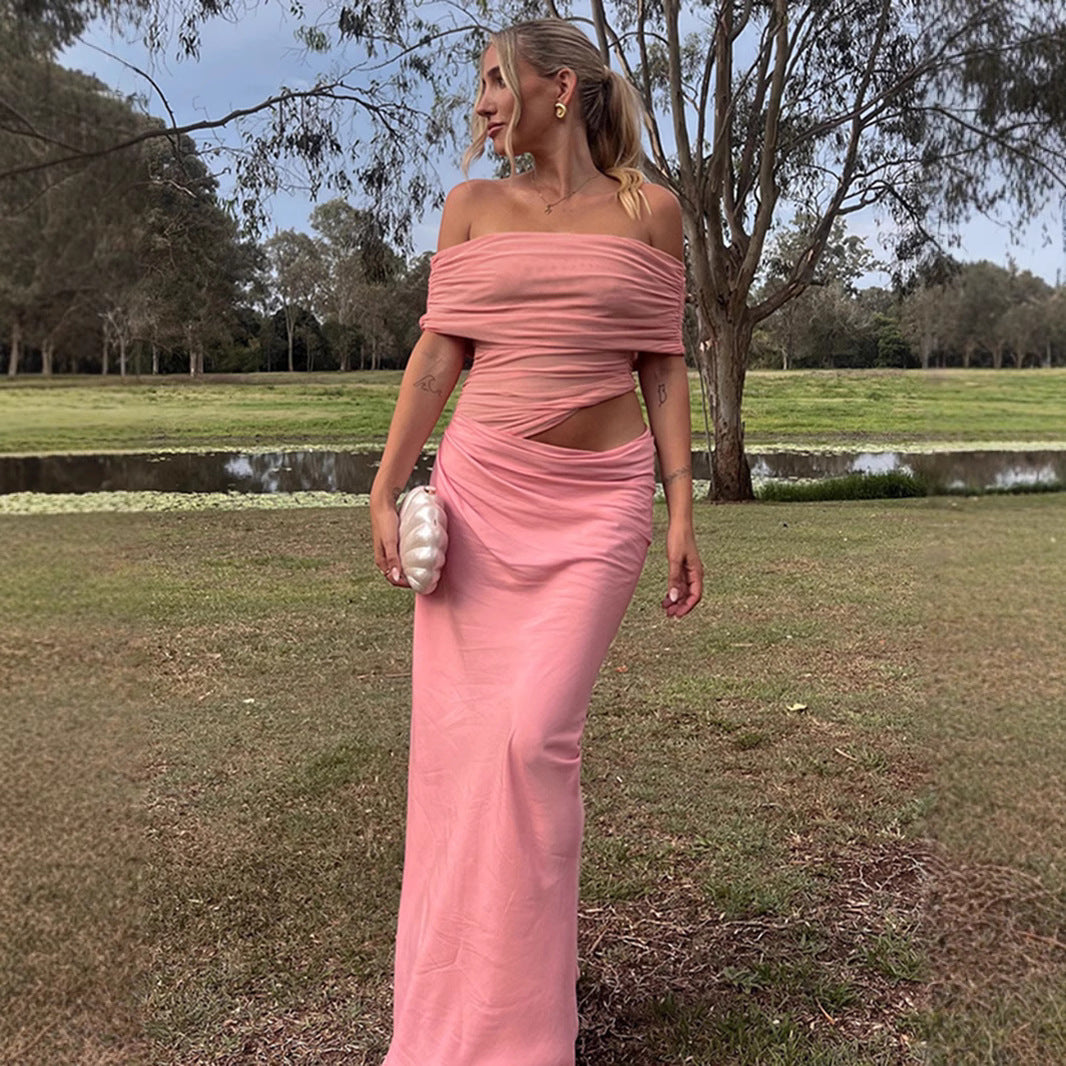 Damen Elegantes Wickelkleid mit Off-Shoulder Design und Drapierungseffekt EB