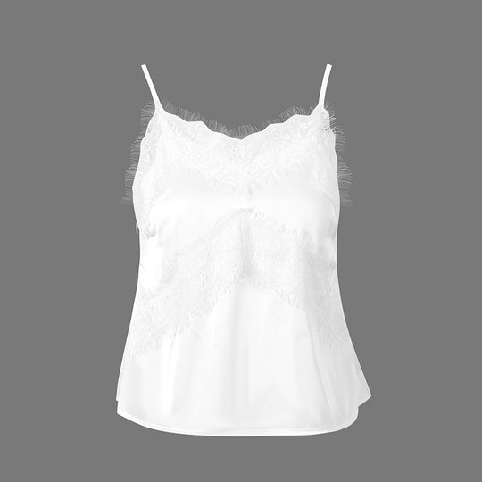 Damen zarte Spaghetti-Top mit raffiniertem Spitzenbesatz EB