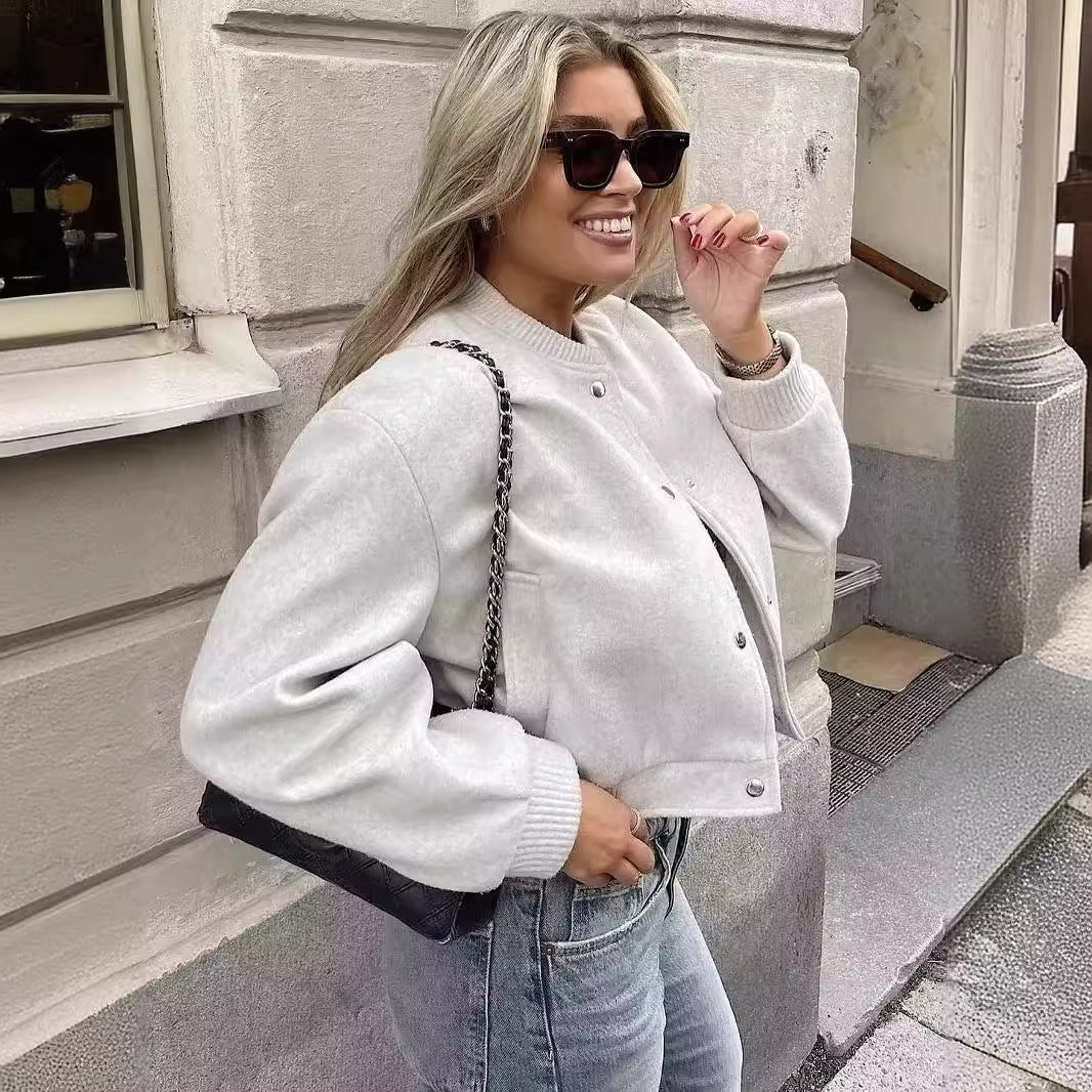 Damen lässige Bomberjacke mit elastischem Saum und praktischen Eingrifftaschen EB