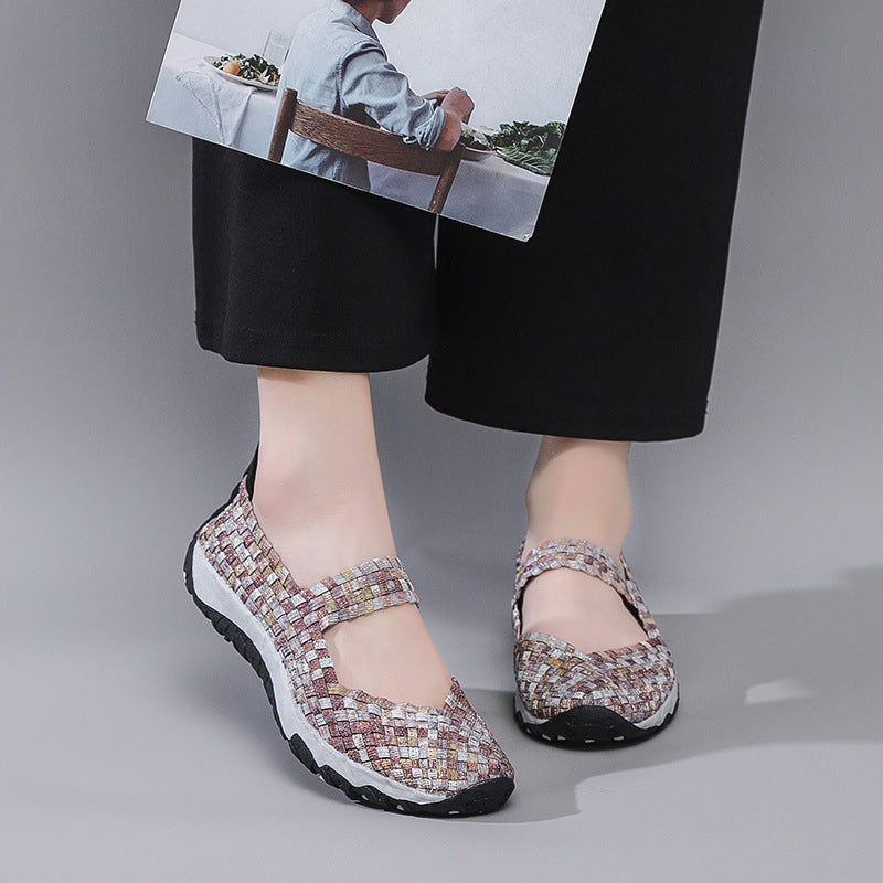 Damen Bequeme und luftige Ballerinas mit elastischem Riemen EB