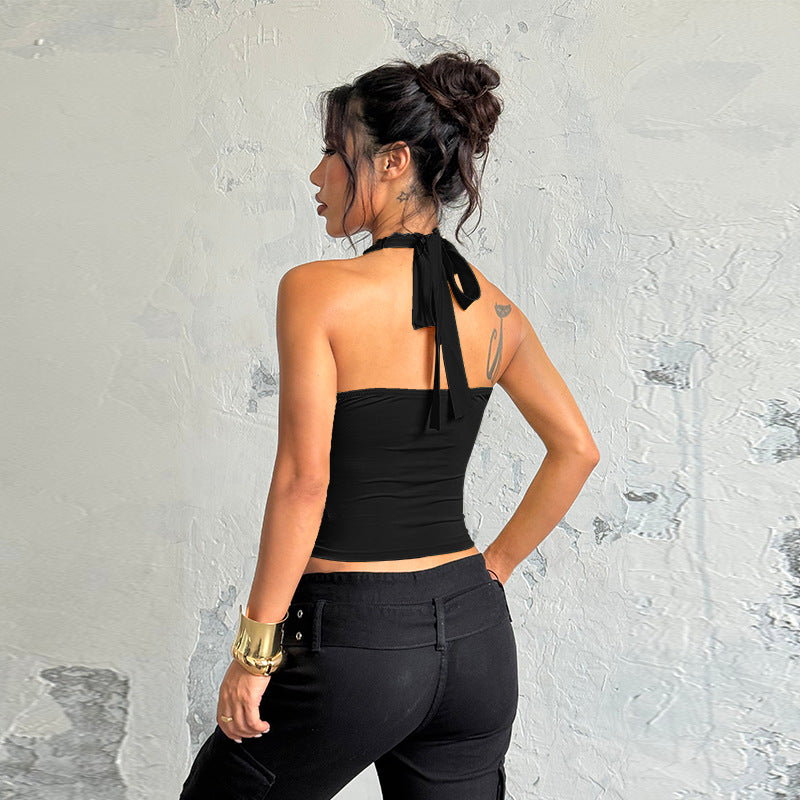 Damen elegantes Haltertop mit zartem Spitzendetail EB