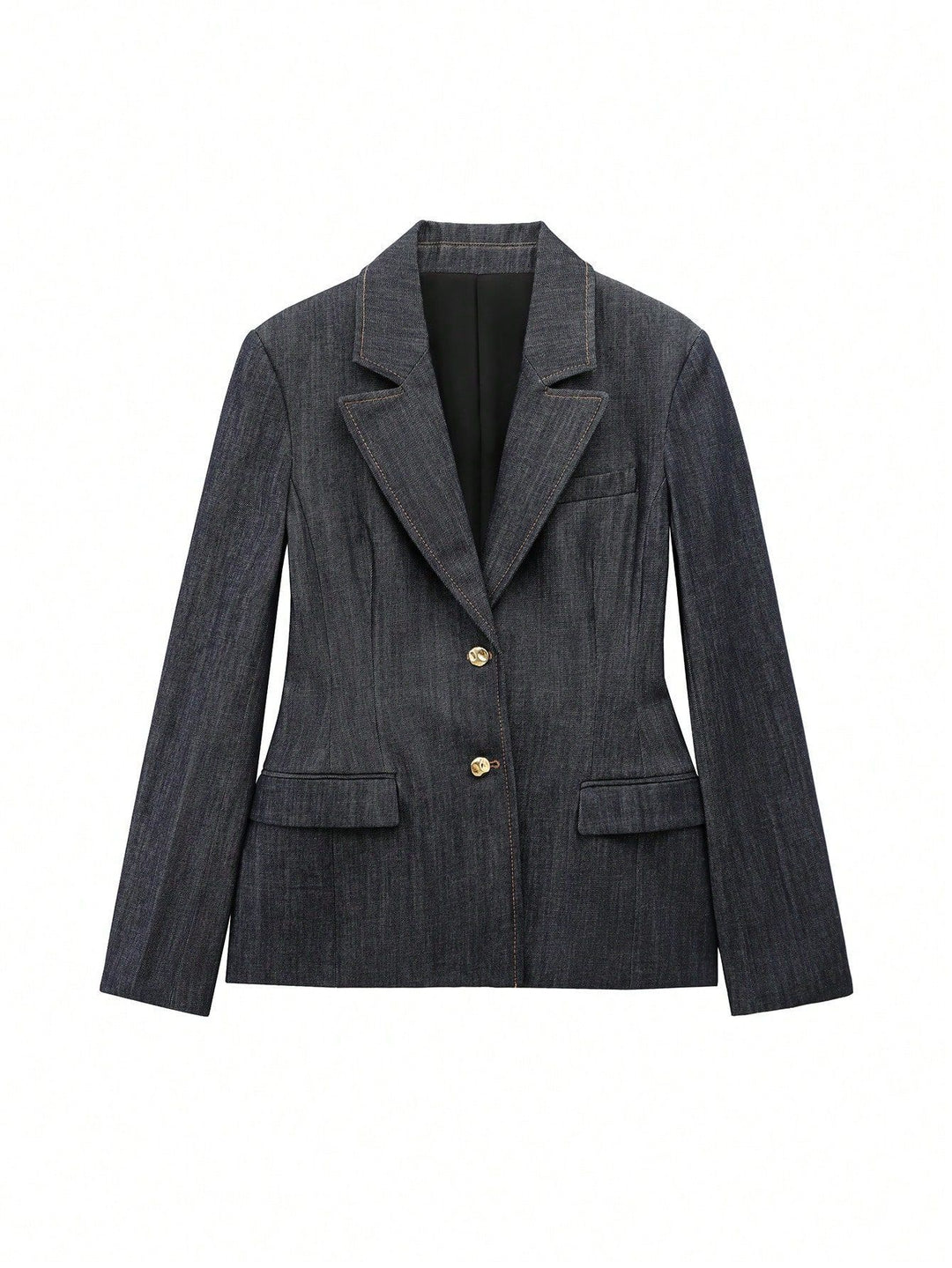 Damen taillierter Jeansblazer mit goldenen Knöpfen und praktischen Taschen EB