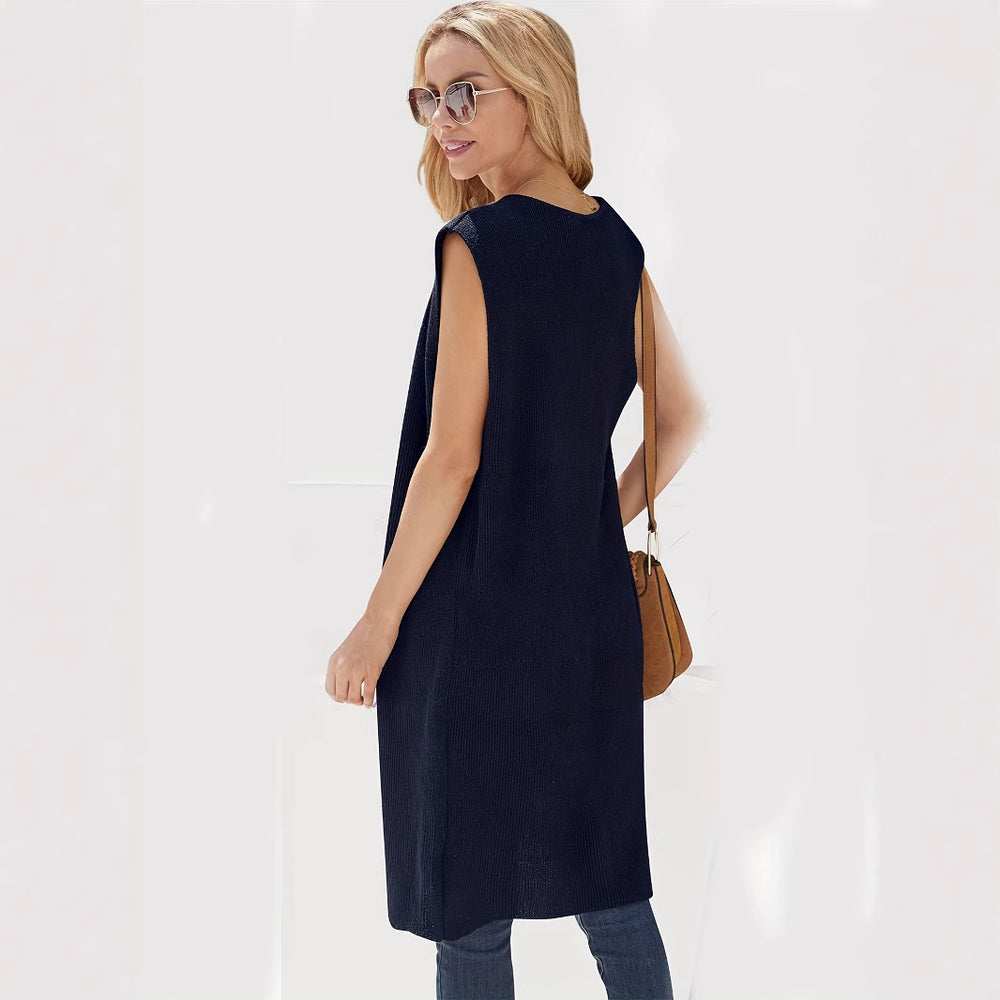 Damen longitudinaler Strickmantel mit Seitenschlitzen EB