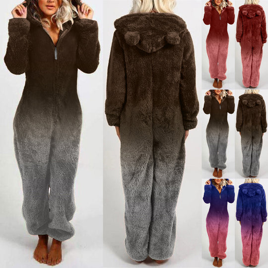 Damen Fleece-Einteiler mit Kapuze und Farbverlaufsdesign EB