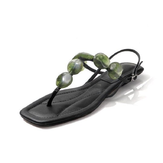Damen elegante Zehentrenner-Sandalen mit zierlichem Blätter-Design EB