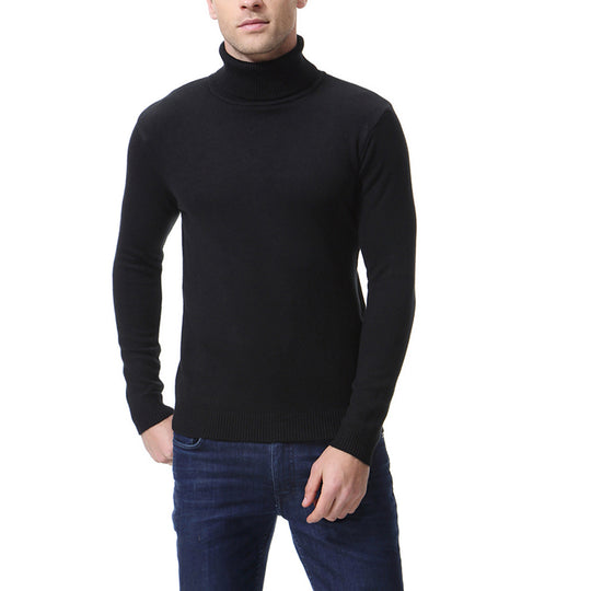 Herren nan schlanker Feinstrick-Rollkragenpullover aus Merino-Baumwollmix mit Rippenbündchen EB
