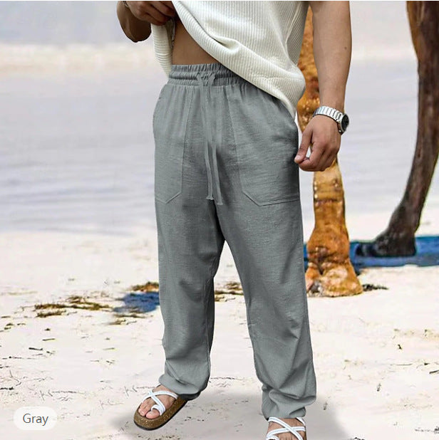 Herren nan lässige Leinen-Joggerhose mit elastischem Tunnelzug, aufgesetzten Taschen und konischer Silhouette EB