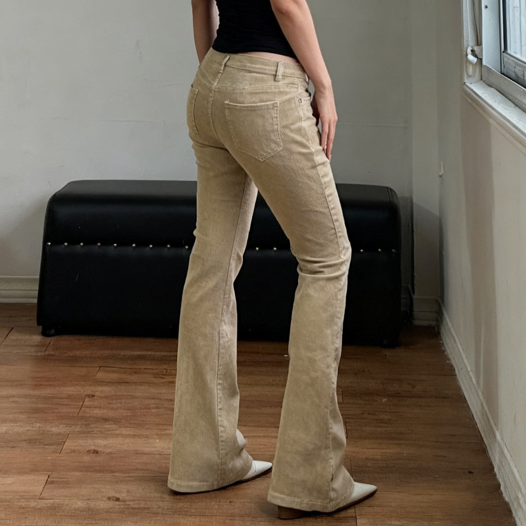 Damen nan Corduroy Schlaghose mit hoher Taille, figurformenden Nähten und weitem Bootcut EB