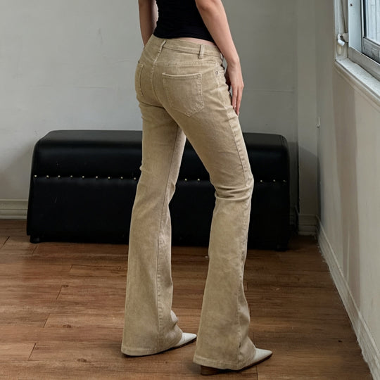 Damen nan Corduroy Schlaghose mit hoher Taille, figurformenden Nähten und weitem Bootcut EB