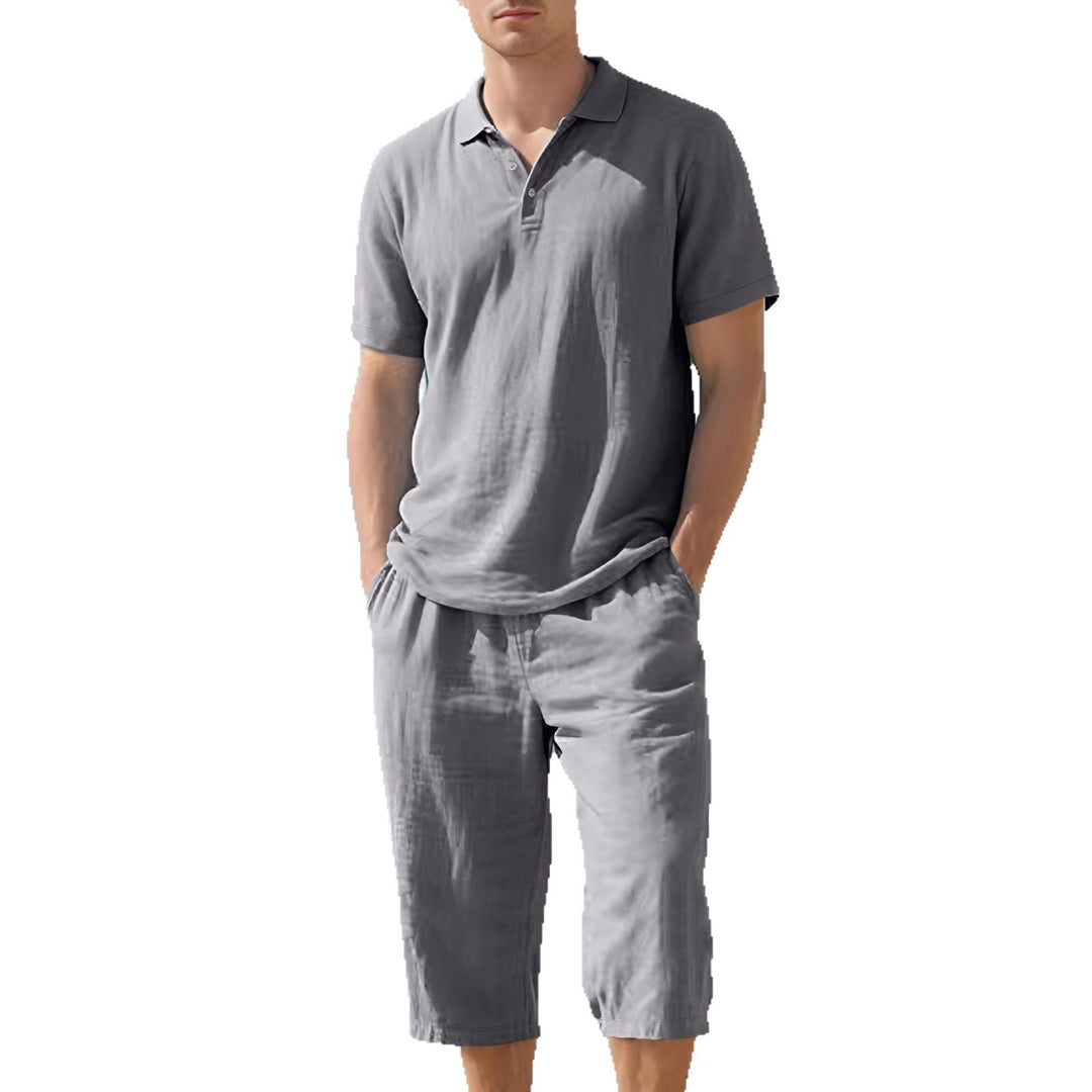Herren lässiges Kurzarm-Polohemd und Bermudas-Set aus atmungsaktivem Stoff EB