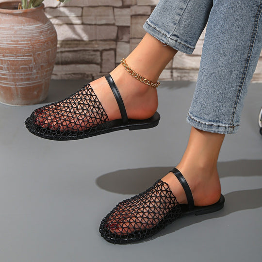 Damen  gewebte Netz-Mules mit Slip-On-Funktion, offener Ferse und flexiblem Leichtsohlen-Design EB