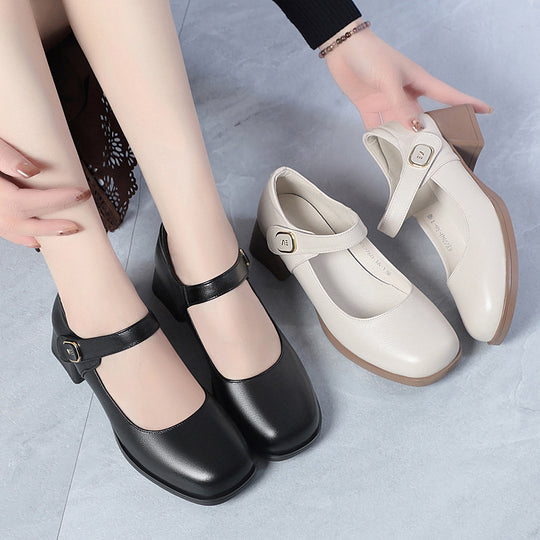 Damen Elegante Mary Jane Schuhe mit modischem Riemen und bequemem Blockabsatz EB