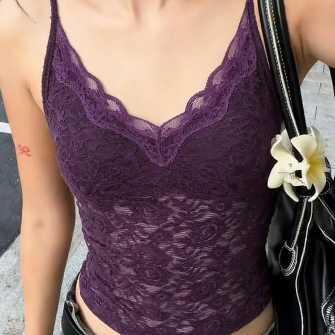 Damen Spitzen-Cami-Top mit verstellbaren Trägern und V-Ausschnitt EB
