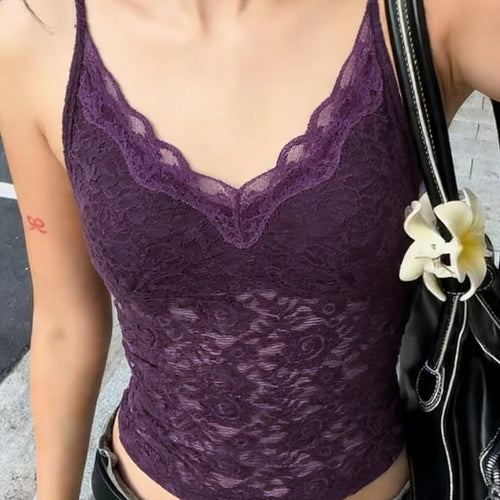 Damen Spitzen-Cami-Top mit verstellbaren Trägern und V-Ausschnitt EB