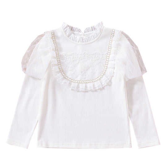 Mädchen T-Shirt mit eleganten Tüllärmeln und Rüschendetails EB