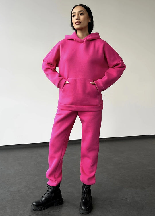 Damen nan zweiteiliges Komfort-Loungewear-Set mit oversized Kapuzenpullover, Kängurutasche und elastischem Knöchel-Jogger aus French Terry EB